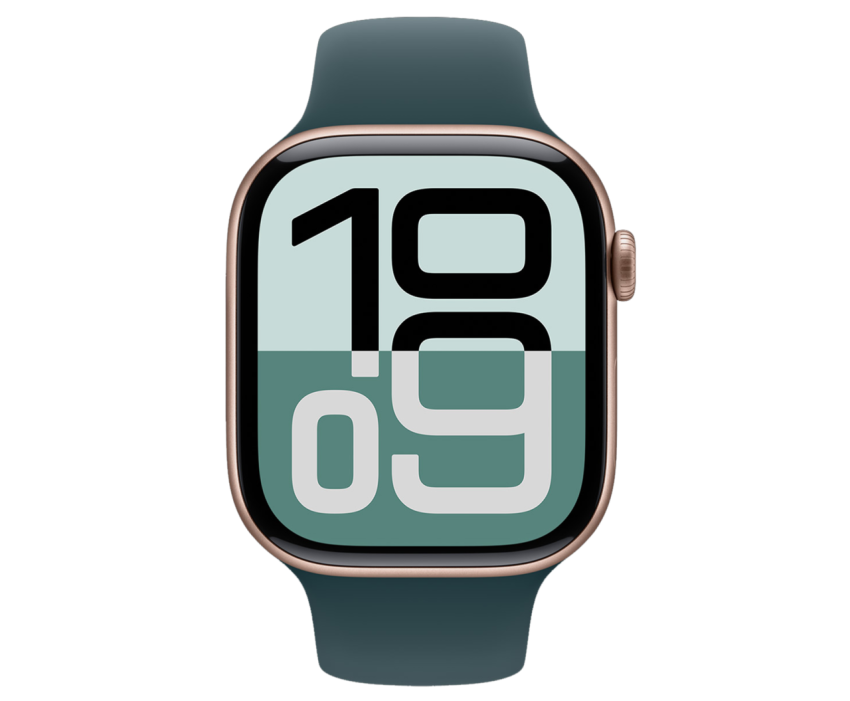 Apple Watch with Green Digital Display PNG