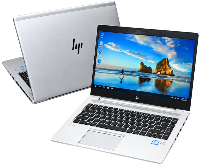 HP EliteBook Silver Laptop Front and Back View Transparent PNG
