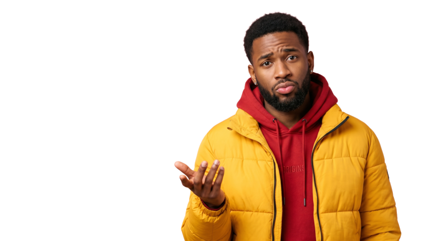 Confused Man Shrugging – Stylish Urban Portrait PNG