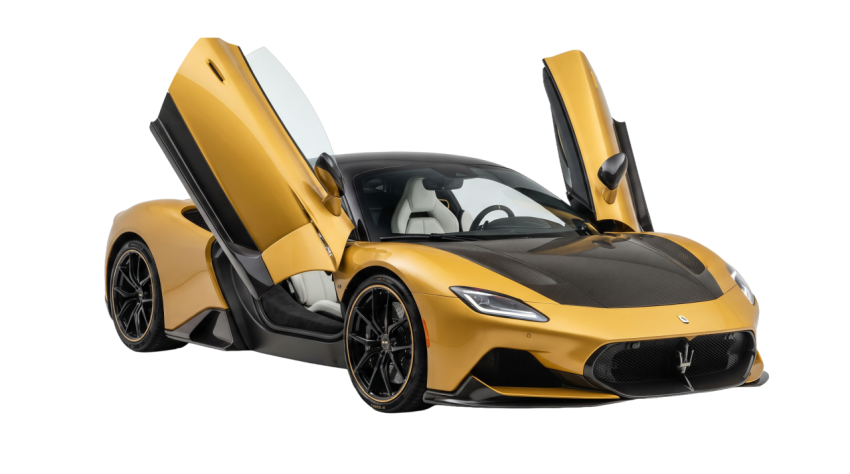 Gold Maserati MC20 Cielo Supercar PNG Transparent Background