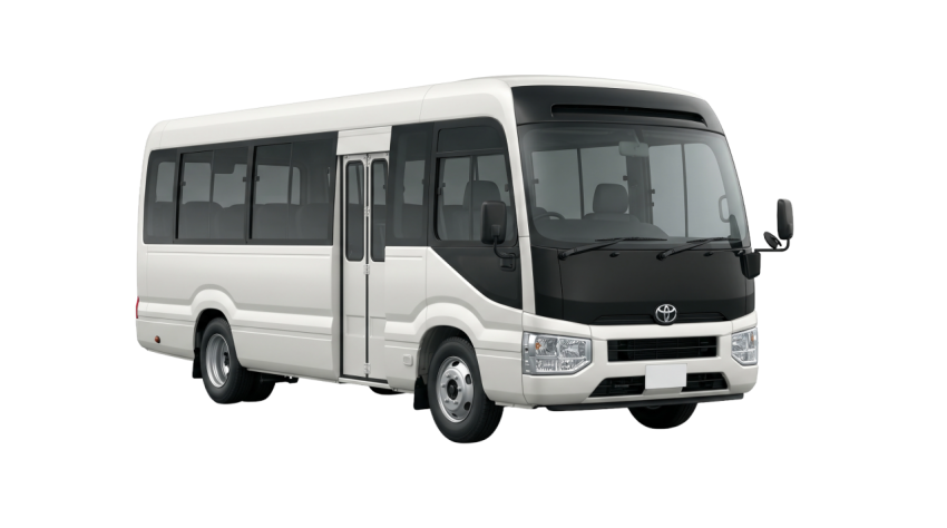 White Toyota Coaster Mini Bus Isolated Transparent PNG