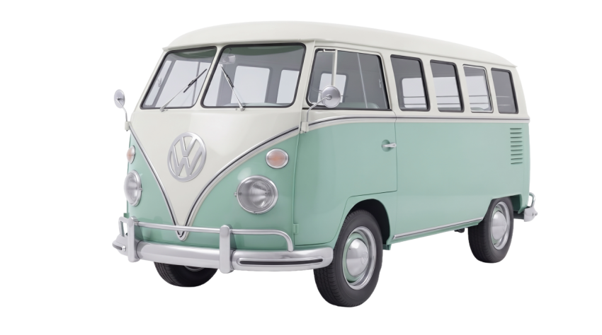 Classic Vintage Microbus Van Isolated on Transparent Background PNG