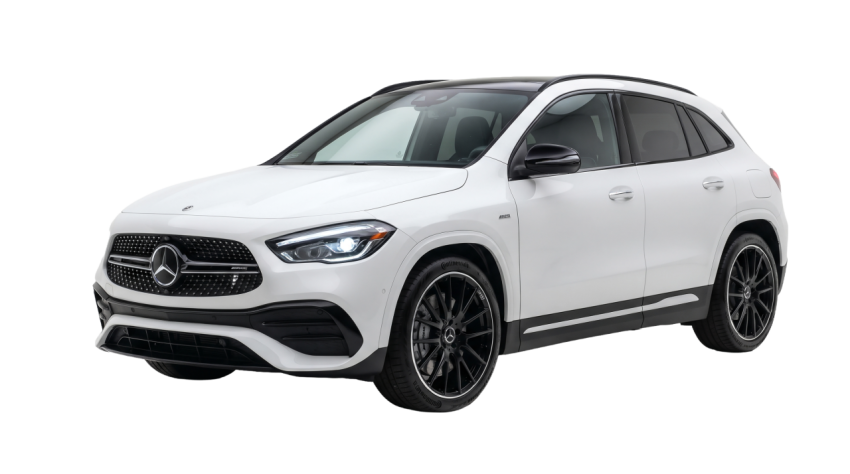 White Mercedes-Benz GLA Luxury SUV Isolated on Transparent Background PNG