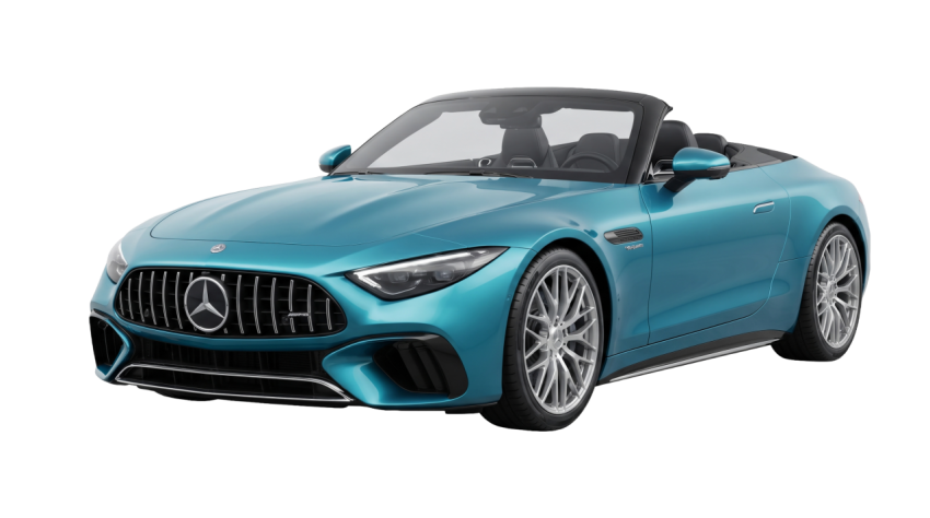 Blue Mercedes-AMG SL Convertible Sports Car Isolated PNG Transparent Background