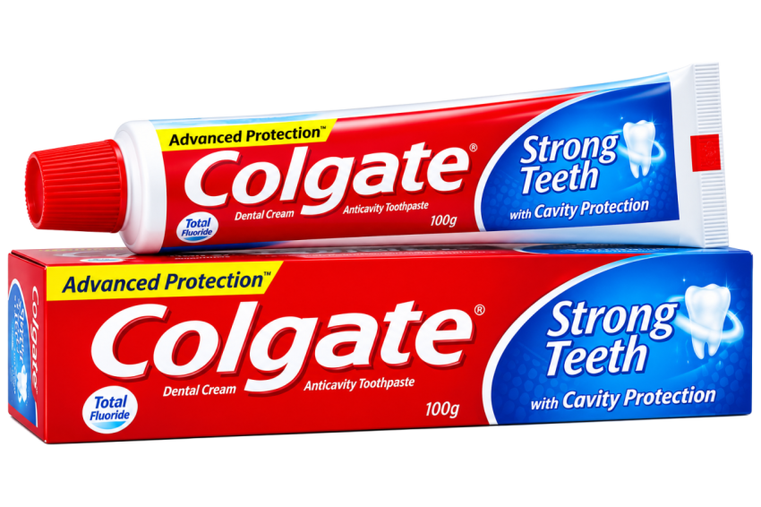 Colgate Strong Teeth Toothpaste Tube and Box PNG