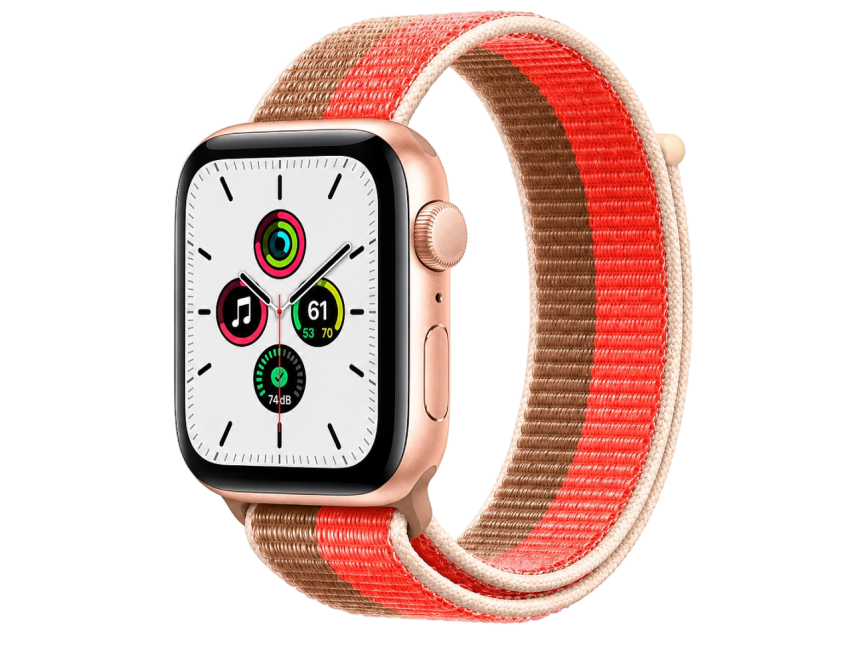 Apple Watch Rose Gold with Orange Striped Sport Loop Transparent PNG