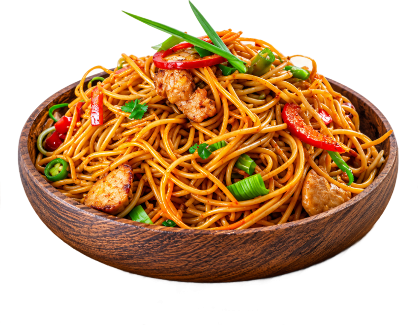 Stir-Fried Chow Mein Noodles with Chicken PNG Transparent
