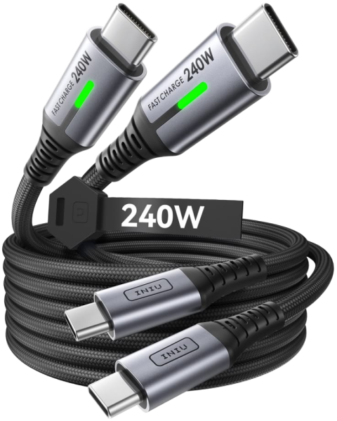 INIU 240W Fast Charge USB-C to USB-C Braided Cable Transparent PNG
