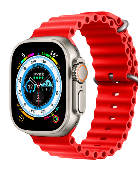 Apple Watch Ultra Titanium with Red Ocean Band Transparent PNG