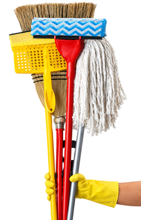 Hand Holding Cleaning Tools Brooms and Mops PNG