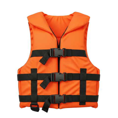 Orange Life Jacket with Black Straps PNG Image
