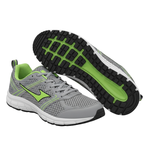 Gray and Green Running Shoes Isolated PNG