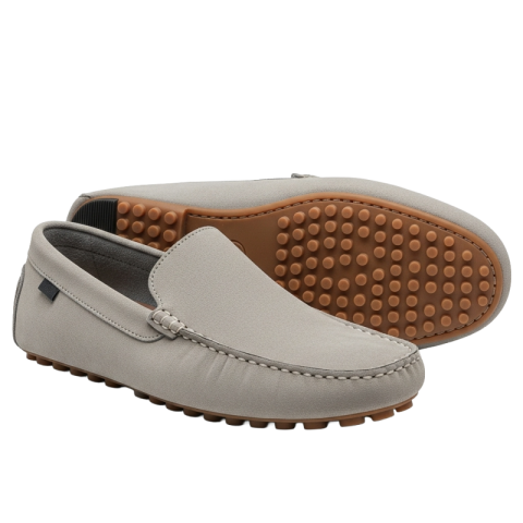 Beige Suede Driving Loafers with Pebble Sole