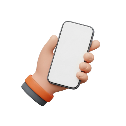 3D Hand Holding Smartphone Mockup PNG (Transparent Background)
