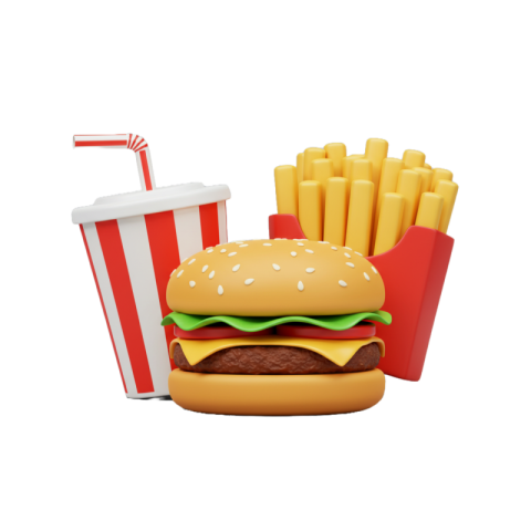 Hamburger, fries and soft drink 3d illustration