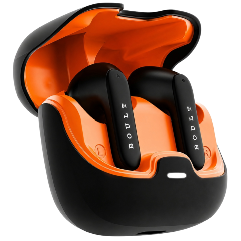 Boult Wireless Earbuds Black and Orange Transparent PNG