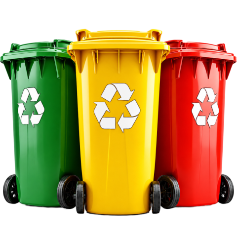 Set of Three Colored Recycling Bins PNG