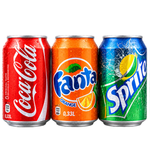 Cold Soda Cans Coca-Cola Fanta Sprite PNG Transparent