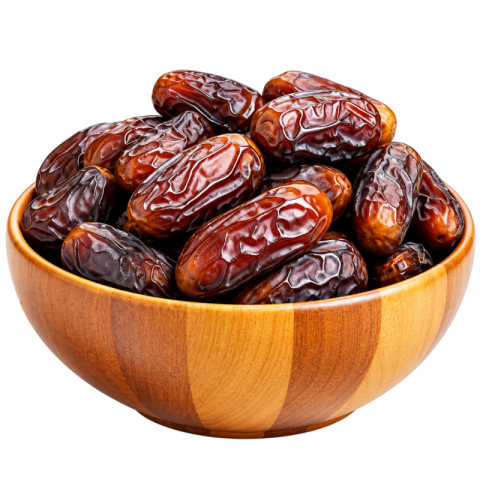 Dried Dates in Wooden Bowl PNG Transparent Background