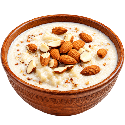 Oatmeal Porridge Topped with Whole Almonds PNG