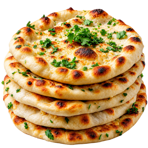 Stack of Fresh Garlic Naan Flatbread PNG Transparent