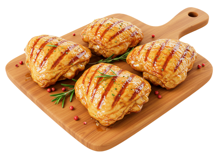 Grilled chicken on a wooden plate PNG Image