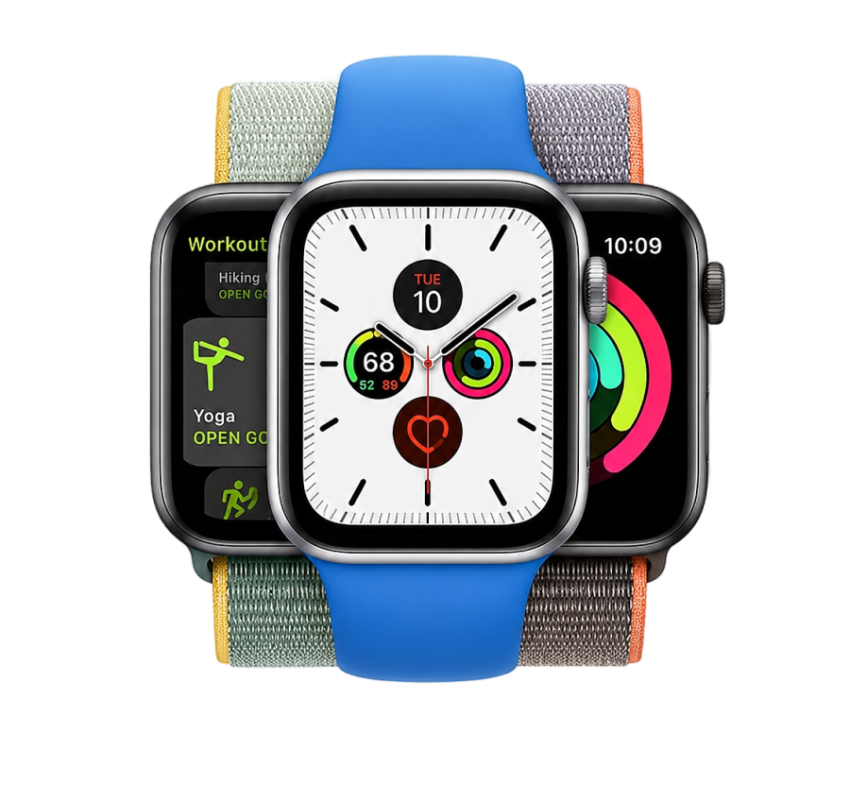 Apple Watch Stacked Trio with Blue Sport Band Transparent PNG
