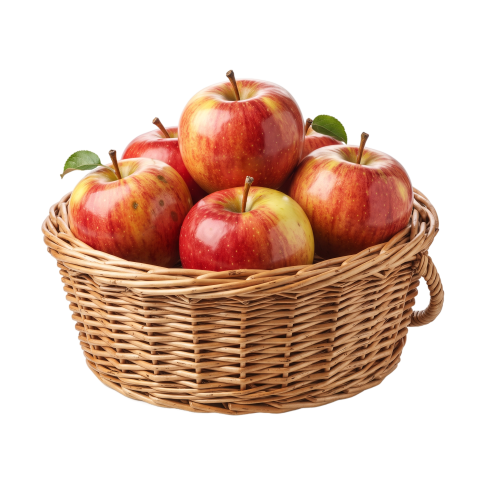 Red Apples in Woven Wicker Basket PNG