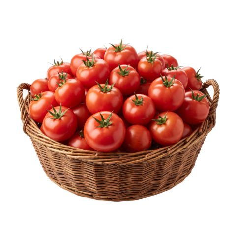 Fresh Red Tomatoes in Wicker Basket PNG Transparent Background